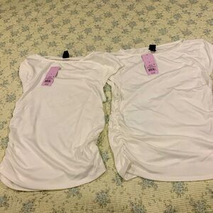 Wild Fable Girl’s white Shirts 2-Pack NEW Sz Large S/S cinched sides Super Cute